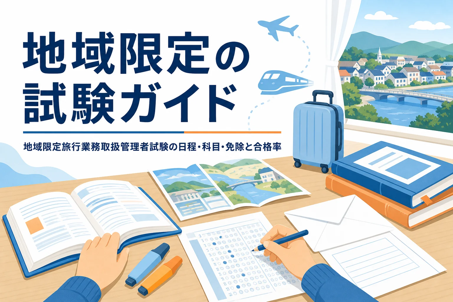 地域限定旅行業務取扱管理者試験の日程・科目・免除と合格率を説明する記事のアイキャッチ