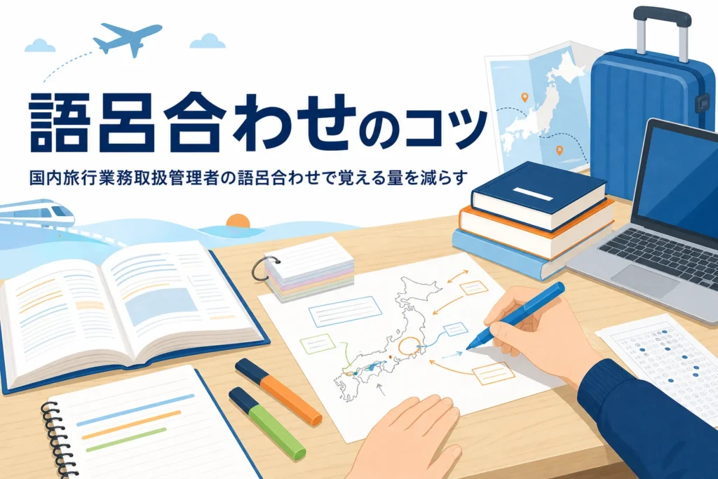 国内旅行業務取扱管理者の語呂合わせを使う所と作り方を紹介する記事のアイキャッチ