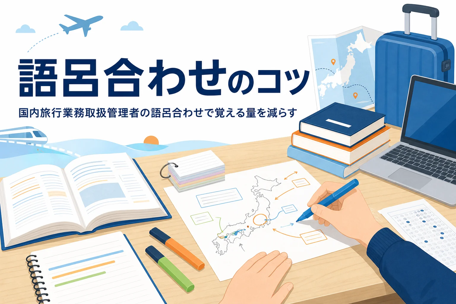国内旅行業務取扱管理者の語呂合わせを使う所と作り方を紹介する記事のアイキャッチ