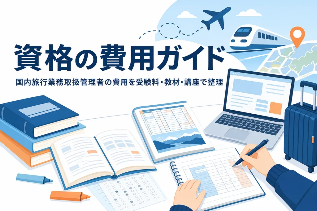 国内旅行業務取扱管理者の費用を受験料・教材・講座に分けて解説する記事のアイキャッチ