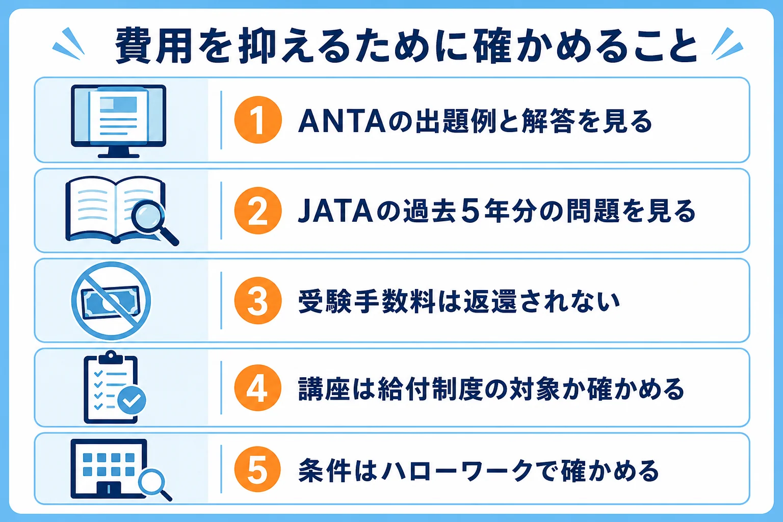 受験・教材・講座それぞれで費用を抑える方法を、公式の無料教材と給付制度の確かめ方でまとめた図解