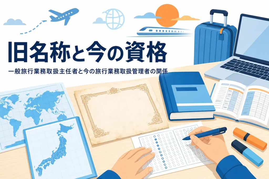 一般旅行業務取扱主任者と今の旅行業務取扱管理者の関係を解説する記事のアイキャッチ
