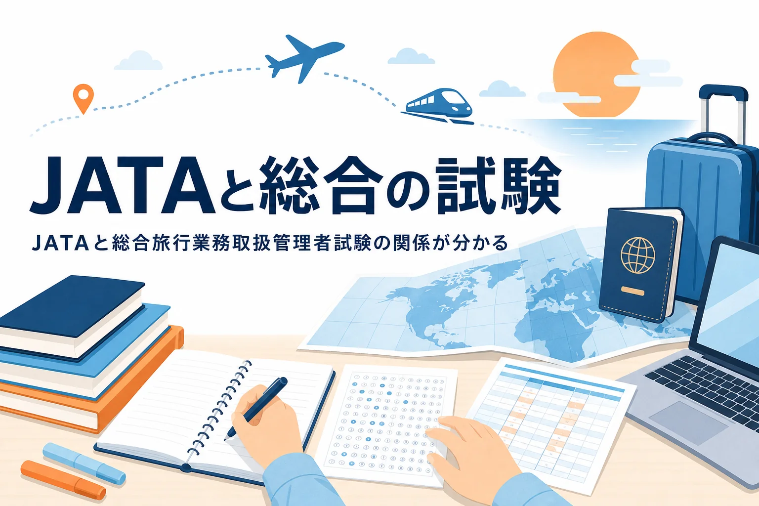 JATAと総合旅行業務取扱管理者試験の関係と、公式情報の使い方を解説する記事のアイキャッチ